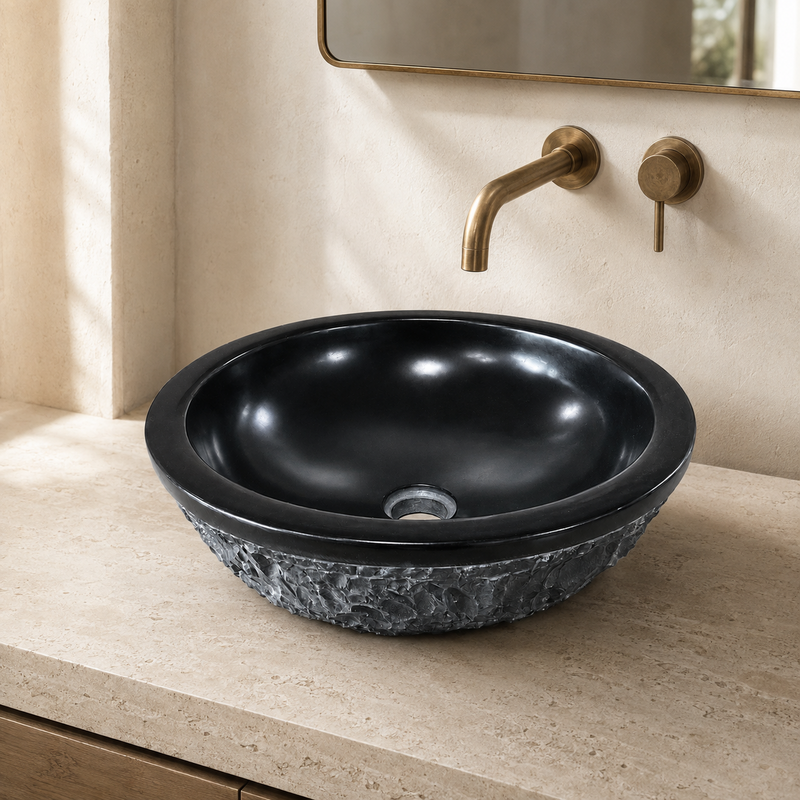 Vasque à poser Marbre Noir - ⌀ 40x15cm - Bol Eclaté -