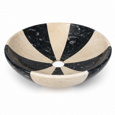 Vasque à poser Marbre Noir Fossile & Beige - ⌀ 40x15cm - Bol Lisse -