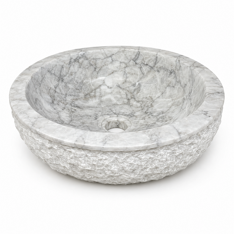 Vasque à poser Marbre Blanc - ⌀ 40x15cm- Bol Eclaté -
