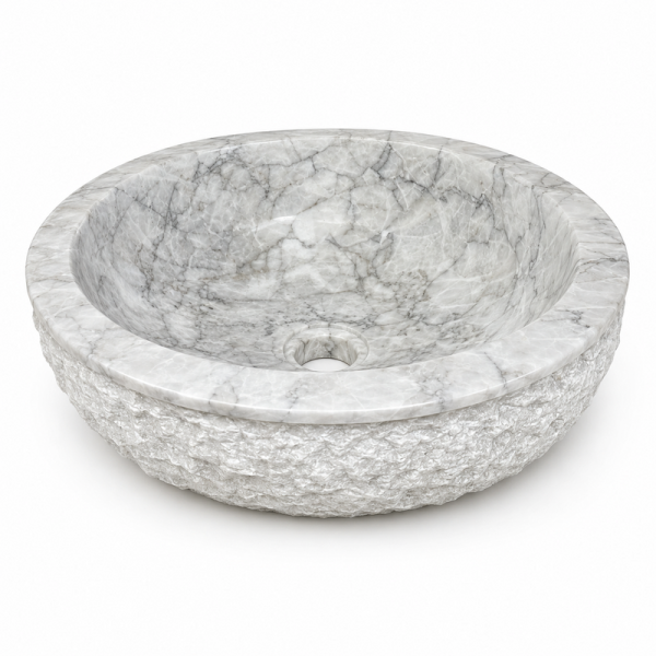 Vasque à poser Marbre Blanc - ⌀ 40x15cm- Bol Eclaté -