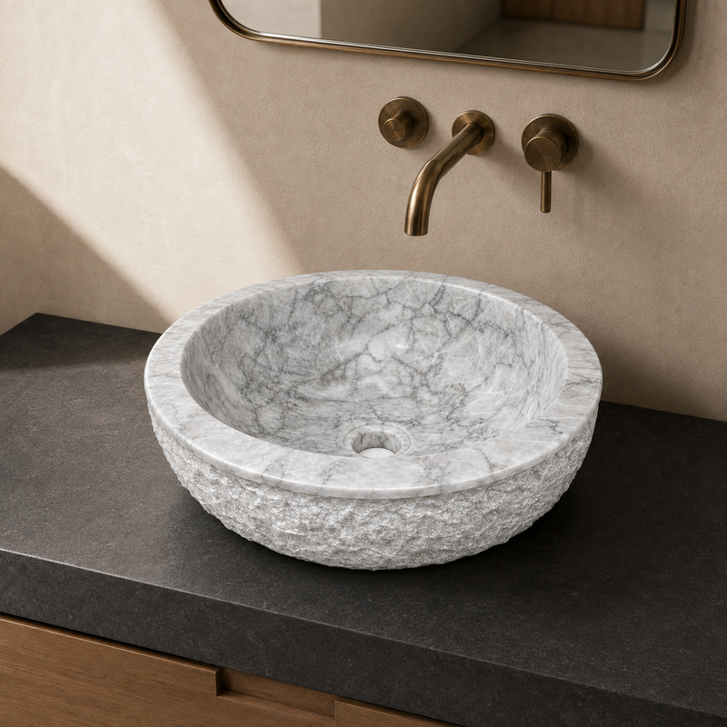 Vasque à poser Marbre Blanc - ⌀ 40x15cm- Bol Eclaté -