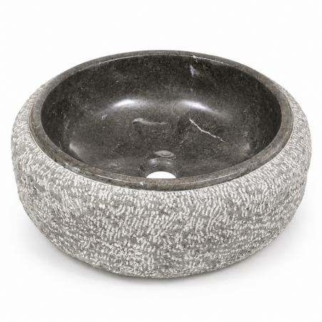 Vasque à poser Marbre Gris - ⌀ 40x15cm - Bombée Eclatée -