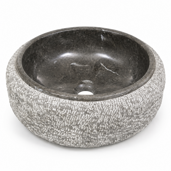 Vasque à poser Marbre Gris - ⌀ 40x15cm - Bombée Eclatée -