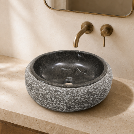 Vasque à poser Marbre Gris - ⌀ 40x15cm - Bombée Eclatée -