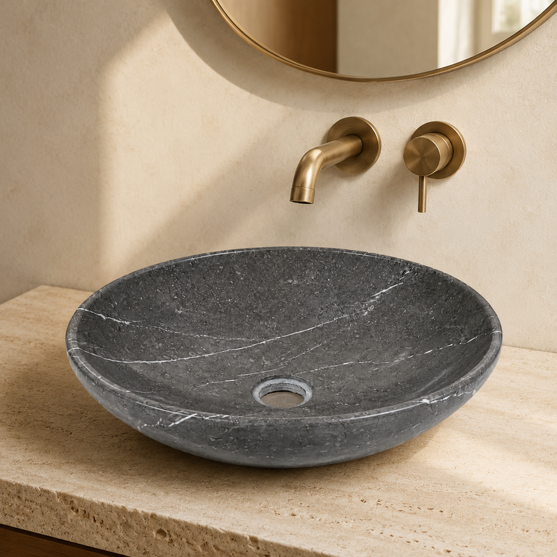 Vasque à poser Marbre Grise - ⌀ 40x15cm - Bol Lisse -