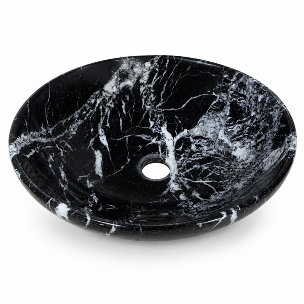 Vasque à poser Marbre Noir Veiné Blanc - ⌀ 40x15cm - Bol Lisse -