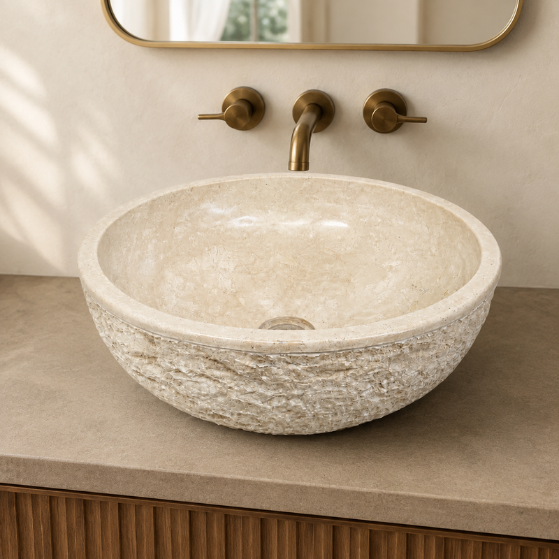Vasque à poser Marbre Beige - ⌀ 40x15cm - Bol Eclaté -