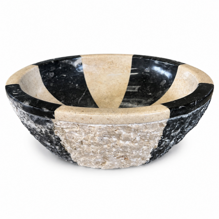 Vasque à poser Marbre Noir & Beige - ⌀ 40x15cm - Bol Eclaté -