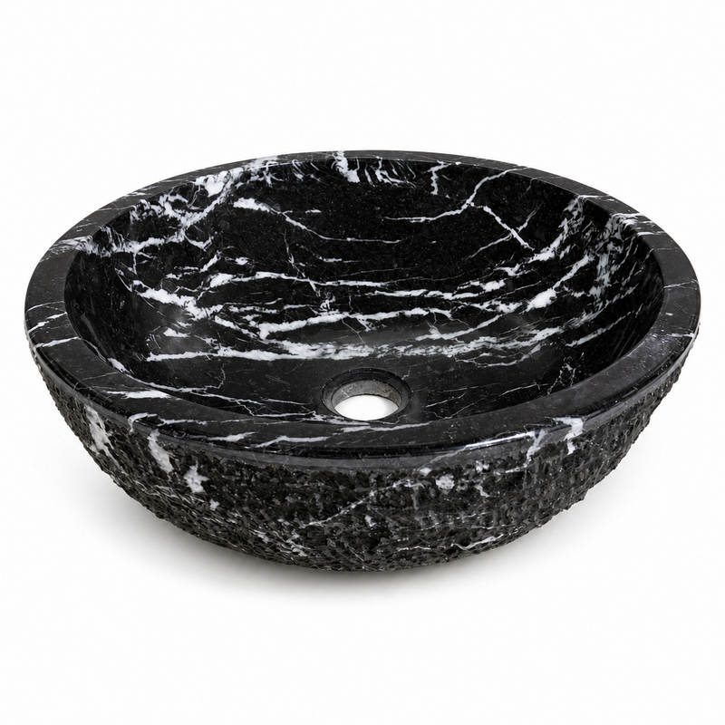 Vasque à poser Marbre Noir Veiné Blanc - ⌀ 40x15cm - Bol Eclaté -