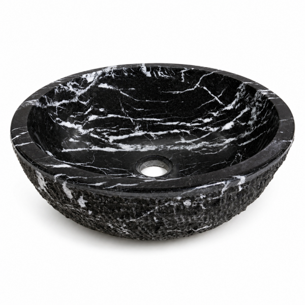 Vasque à poser Marbre Noir Veiné Blanc - ⌀ 40x15cm - Bol Eclaté -