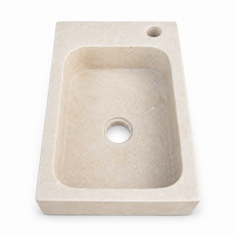 Lave Main à poser Marbre Beige - 40x25x10cm - Lisse - Perçage Robinet Droit -