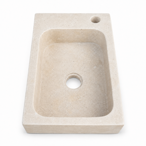 Lave Main à poser Marbre Beige - 40x25x10cm - Lisse - Perçage Robinet Droit -