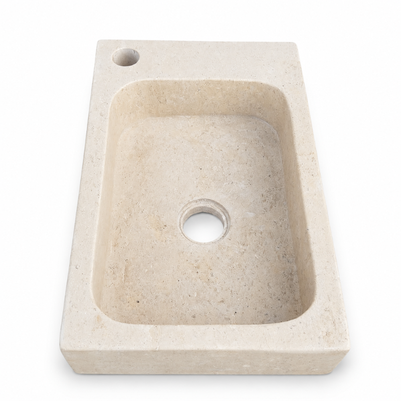 Lave Main à poser Marbre Beige - 40x25x10cm - Lisse - Perçage Robinet Gauche -