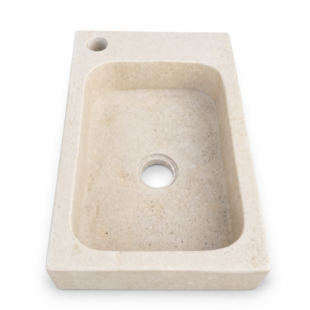 Lave Main à poser Marbre Beige - 40x25x10cm - Lisse - Perçage Robinet Gauche -