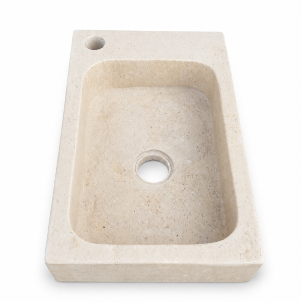 Lave Main à poser Marbre Beige - 40x25x10cm - Lisse - Perçage Robinet Gauche -