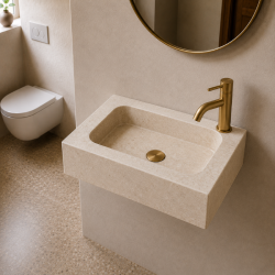Lave Main à poser Marbre Beige - 40x25x10cm - Lisse - Perçage Robinet Gauche -