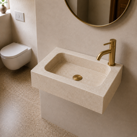 Lave Main à poser Marbre Beige - 40x25x10cm - Lisse - Perçage Robinet Gauche -