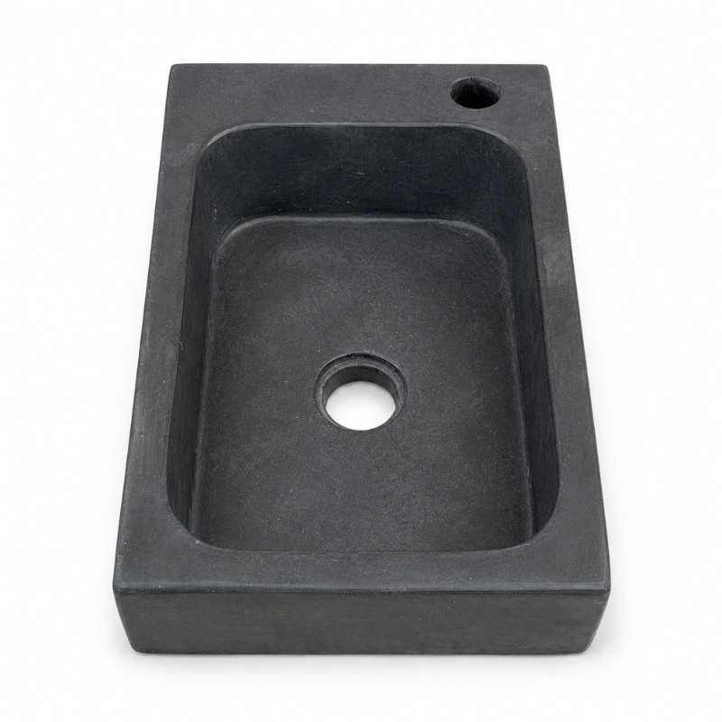 Lave Main à poser Marbre Noir - 40x25x10cm - Lisse - Perçage Robinet Droit -