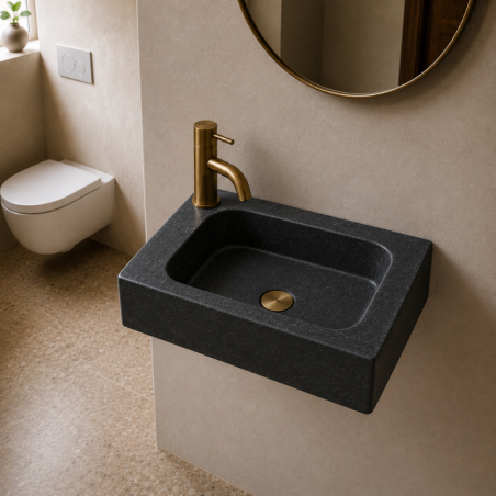 Lave Main à poser Marbre Noir - 40x25x10cm - Lisse - Perçage Robinet Droit -