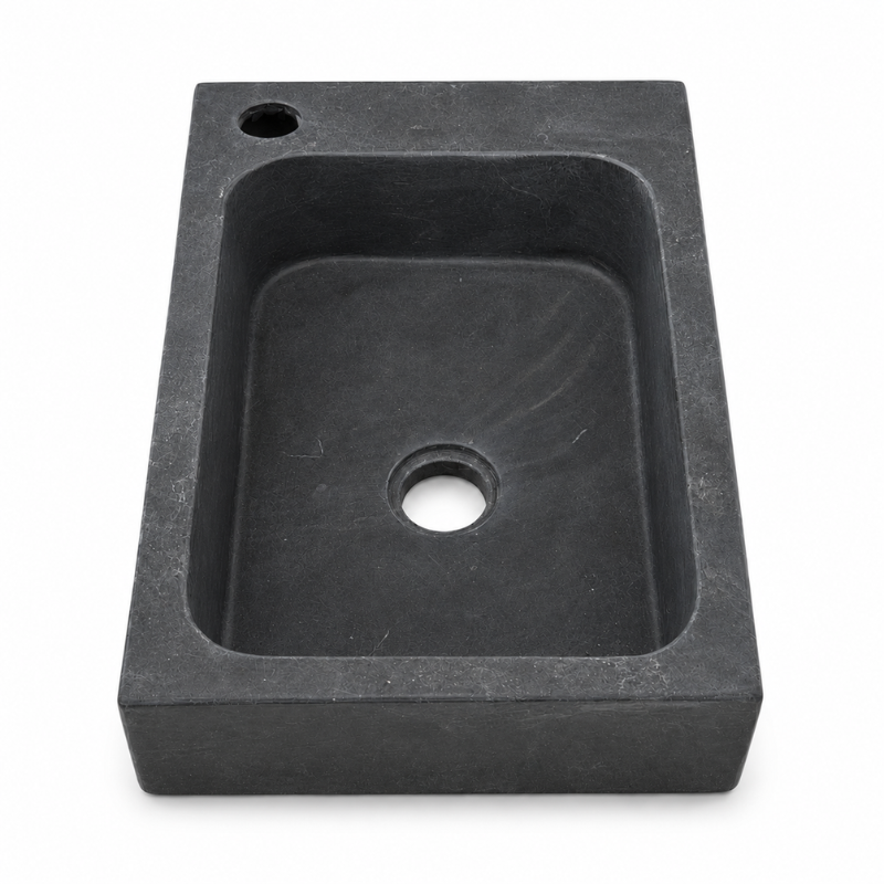 Lave Main à poser Marbre Noir - 40x25x10cm - Lisse - Perçage Robinet Gauche -