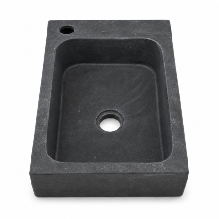 Lave Main à poser Marbre Noir - 40x25x10cm - Lisse - Perçage Robinet Gauche -