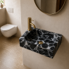 Lave Main à poser Marbre Noir Veiné Blanc - 40x25x10cm - Lisse - Perçage Robinet Droit -