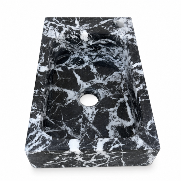 Lave Main à poser Marbre Noir Veiné Blanc - 40x25x10cm - Lisse - Perçage Robinet Droit -