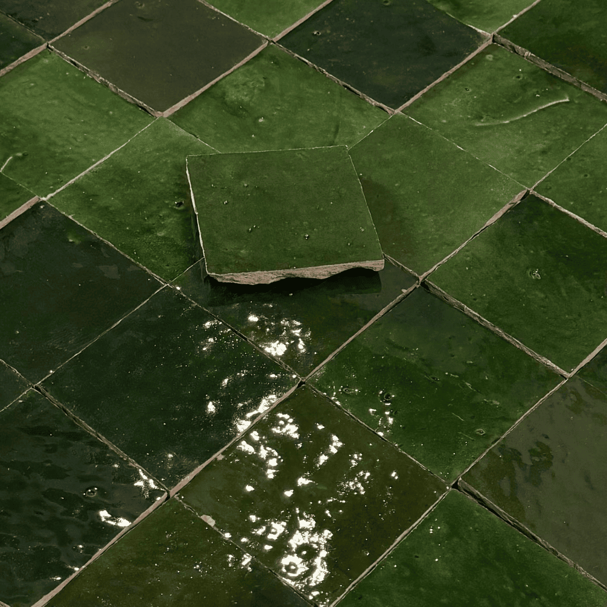 Carrelage - Véritable Zellige de Fès 11x11 cm - Vert Tamegroute -