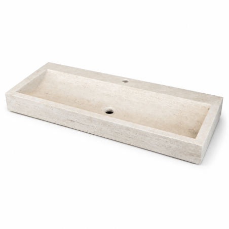 Vasque à poser Travertin Beige - 100x45x10cm - Cuve Arrondie Profondeur - Bord droit - Lisse - 1 perçage robinet -