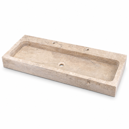 Vasque à poser Travertin Noisette - 120x45x10cm - Cuve Droite - Bord droit - Lisse - 2 percages robinet -