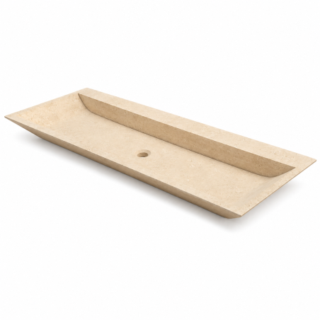 Vasque à poser Travertin Beige - 120x45x10cm - Cuve biseautée - Bord biseauté Fin - Lisse -