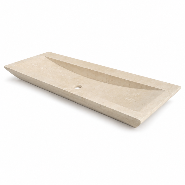 Vasque à poser Travertin Beige - 120x45x10cm - Cuve biseautée - Bord biseauté - Lisse -