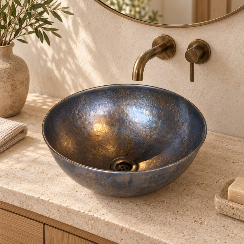 Vasque à poser Laiton - ⌀ 35x18cm - Martelée & Vieillie -