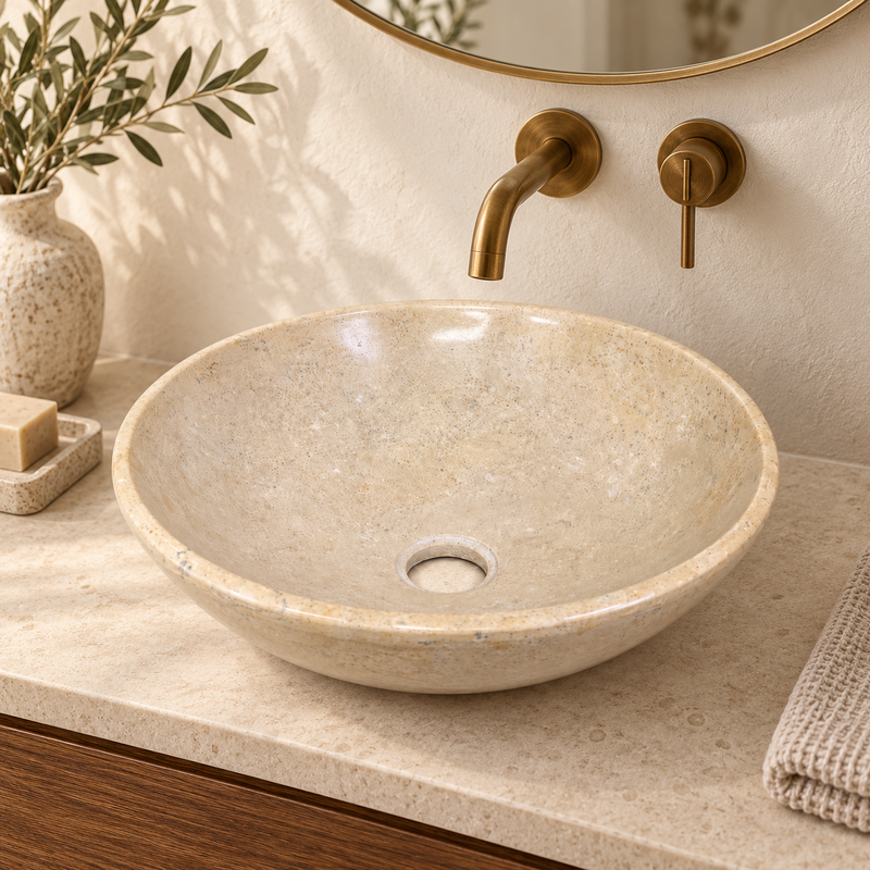 Vasque à poser Marbre Beige - ⌀ 40x15cm - Bol Lisse -