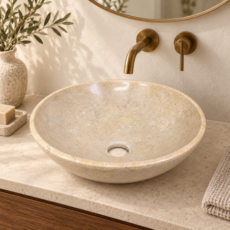 Vasque à poser Marbre Beige - ⌀ 40x15cm - Bol Lisse -