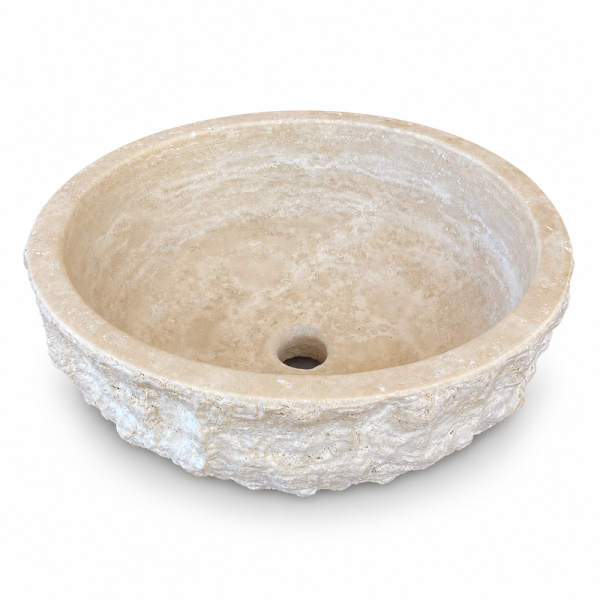 Vasque à poser Travertin Beige - Bol - ⌀40x15cm - Eclatée -
