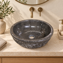 Vasque Marbre Gris - ⌀ 40cm - Hauteur 14cm - Bol Eclaté -