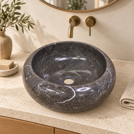 Vasque à poser Marbre Gris - ⌀ 40x15cm - Bombée Lisse -