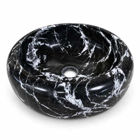 Vasque à poser Marbre Noir Veiné Blanc - ⌀ 40x15cm - Bombée Lisse -
