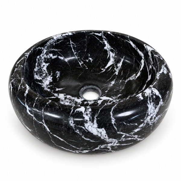 Vasque à poser Marbre Noir Veiné Blanc - ⌀ 40x15cm - Bombée Lisse -