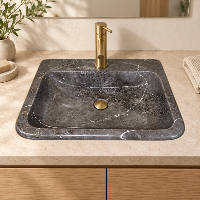 Vasque à encastrer Marbre Gris - 54,5x44x14,5cm - Lisse -