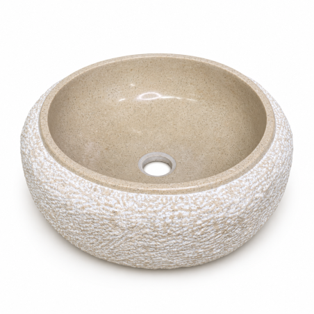Vasque Marbre Beige - ⌀ 40cm - Hauteur 14cm - Bombée Eclatée -