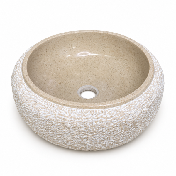 Vasque Marbre Beige - ⌀ 40cm - Hauteur 14cm - Bombée Eclatée -