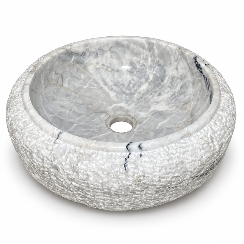 Vasque Marbre Blanc - ⌀ 40cm - Hauteur 14cm - Bombée Eclatée -