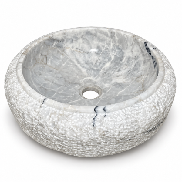 Vasque Marbre Blanc - ⌀ 40cm - Hauteur 14cm - Bombée Eclatée -
