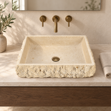Vasque à poser Marbre Beige - 50x40x15cm - Eclatée Naturelle -