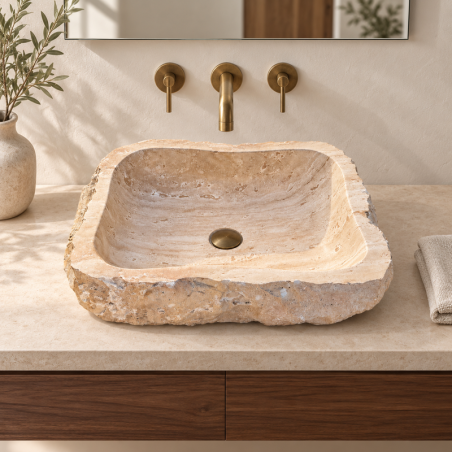 Vasque à poser Marbre Beige III - 50x40x15cm - Eclatée Naturelle -