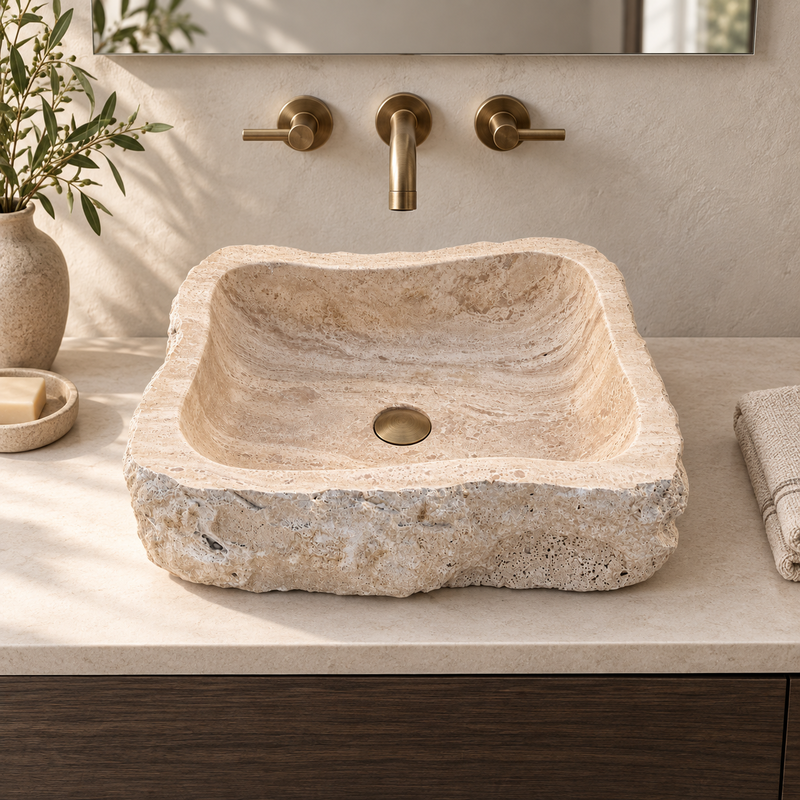 Vasque à poser Marbre Beige IV - 50x40x15cm - Eclatée Naturelle -
