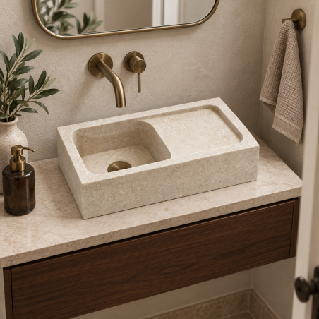 Lave Main à poser Travertin Beige - 40x20x12cm - Lisse -