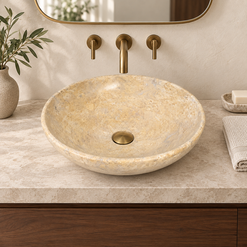 Vasque à poser Marbre Jaune - ⌀ 40x15cm - Bol Lisse -